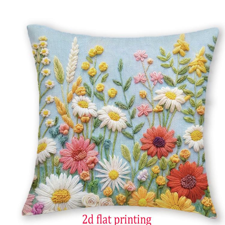 1/4pcs Spring Wildflower Throw Pillow Covers 2D Flat Printed Floral Cushion Cases For Sofa Bedroom Living Room Decor