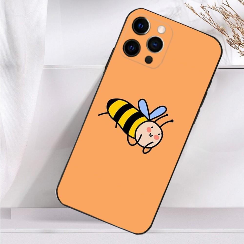 Cartoon Little Yellow Bees Phone Case For iPhone 16,15,14,13,12,11 Plus,Pro Max,XS,X,XR,SE,Mini,8,7 Soft Silicone Black Cover