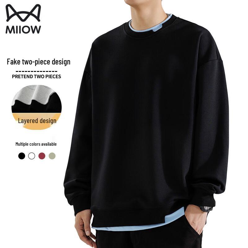 Mao Ren Pánská těžká mikina s kulatým výstřihem ve stylu falešného dvoudílného provedení