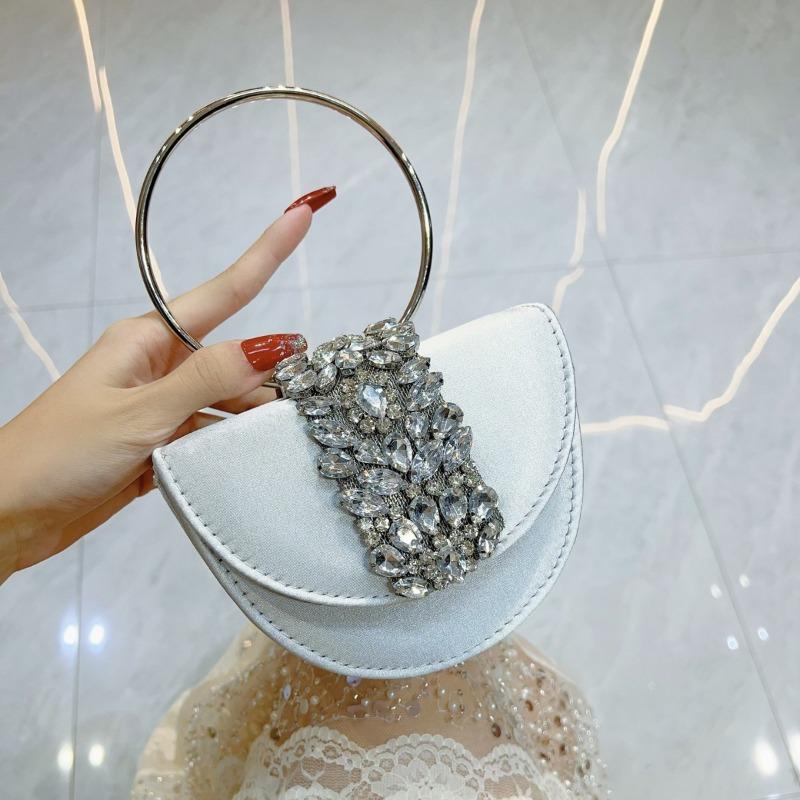 Unadorned Water Diamond Crescent Bag Diamond Silk Satin Flip Cover Small Square Bag Crossbody Bag