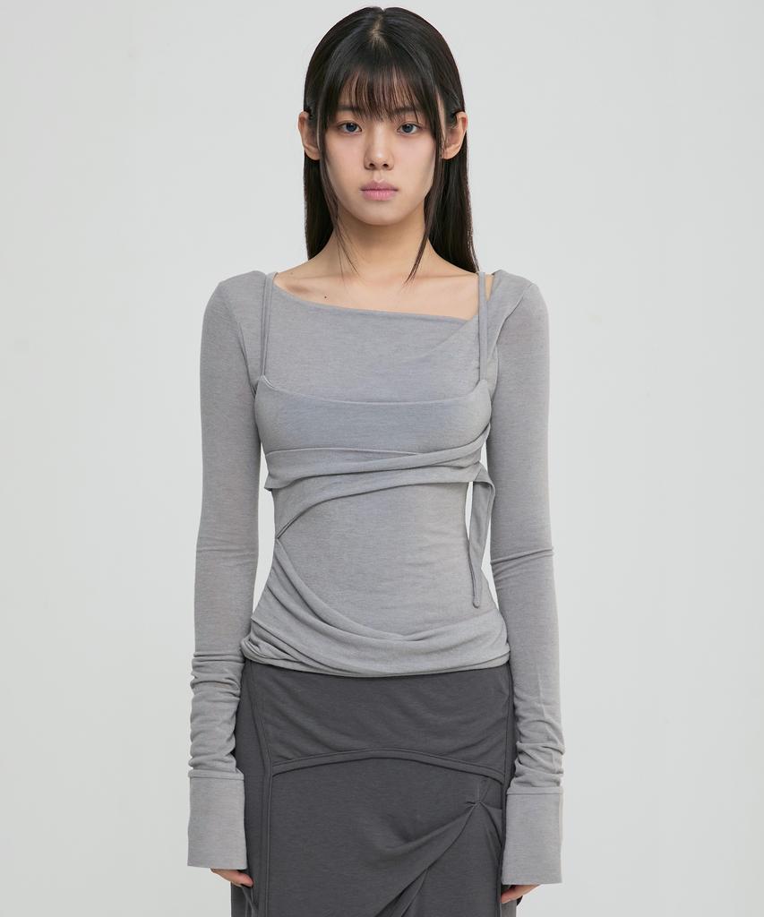 Peulleeoeob Layered Bustier Long Sleeve (Fl-105_Gray)