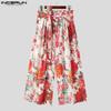 INCERUN Bohemian Men Floral Print Summer Pants Beach Holiday Wide Leg Trousers