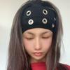 Punk Girl Elastic Headband With Hollowed Eyelets For Steampunk And Metal Rock Party Wear Women Fashion Accessories