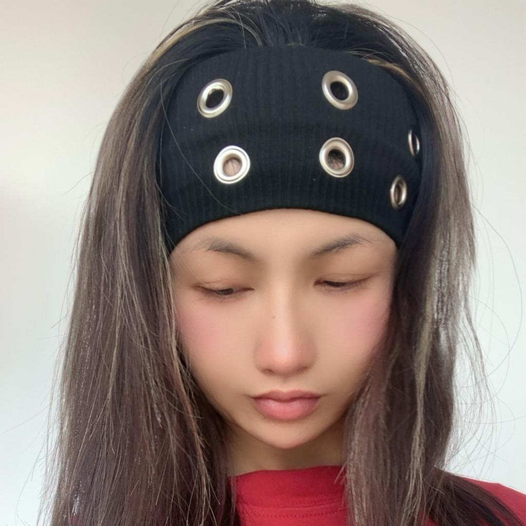 Punk Girl Elastic Headband With Hollowed Eyelets For Steampunk And Metal Rock Party Wear Women Fashion Accessories
