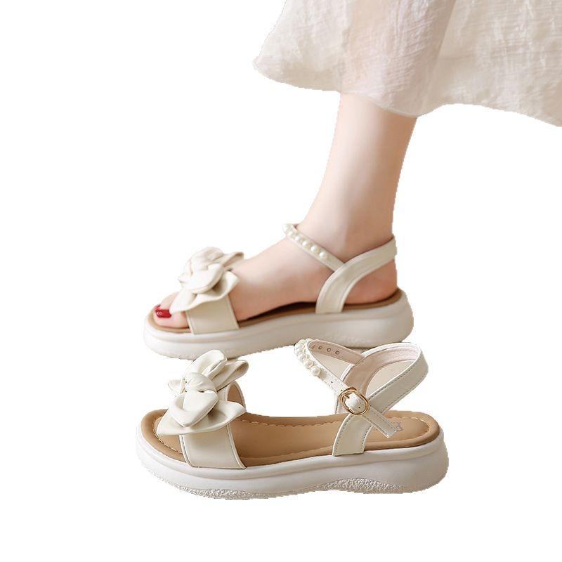 Small fragrant style bow platform sandals female summer wear retro fairy style with skirt small height increase Roman shoes