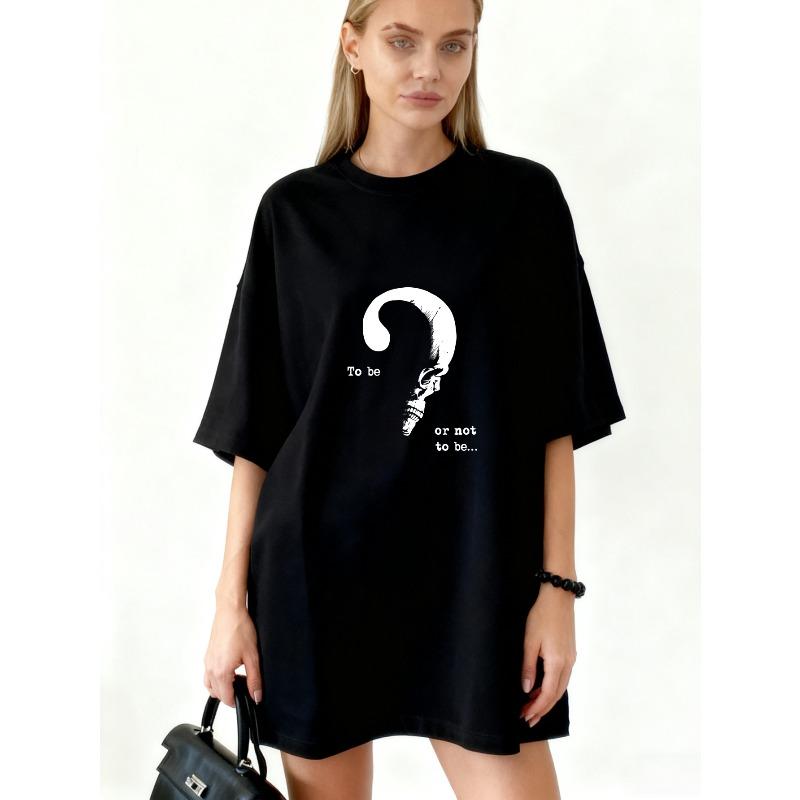 Oversized T-Shirt Black To Be Or Not To Be Question Mark Graphic Print Casual Streetwear Fashion Top For Women S