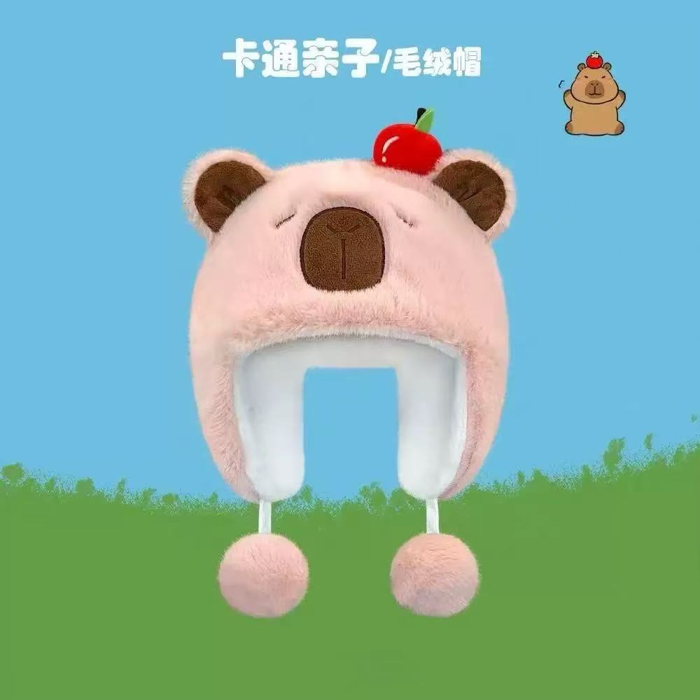 Super cute capybara hat scarf gloves integrated hooded scarf warm cute plush two-in-one hat