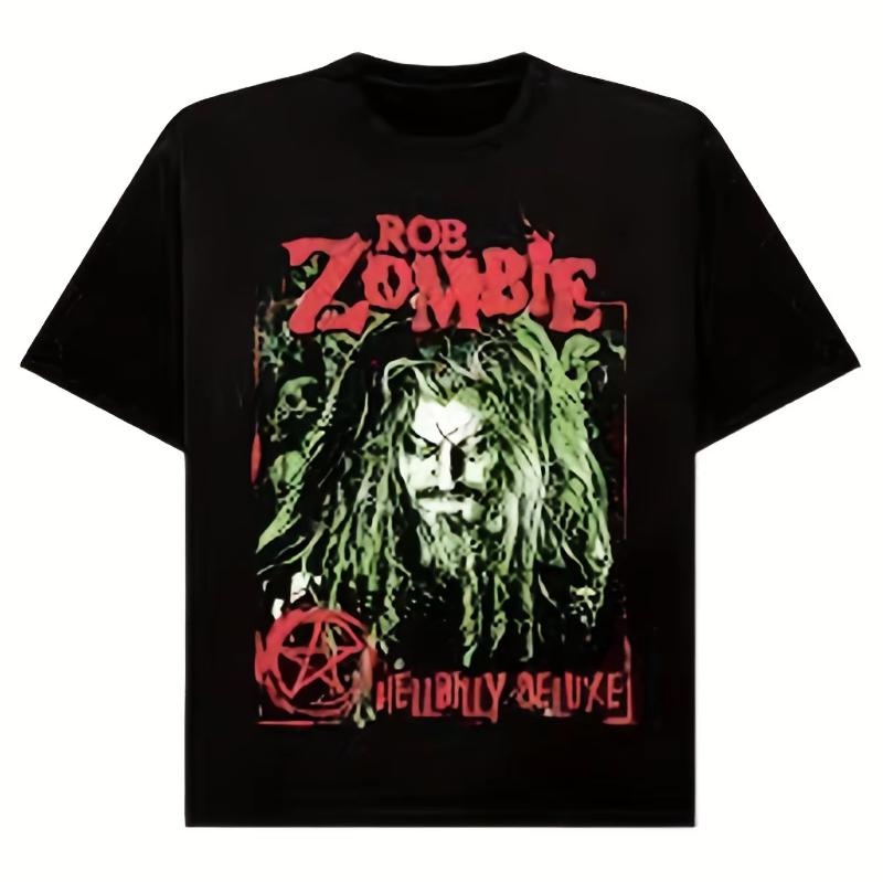 

Halloween suitable for both men and women adult and adolescent zombie face and Rob zombie text pattern Tshirt black Tshirt 4XL