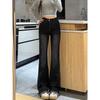 Women's Black-Grey Frayed Micro-Flare Jeans - Autumn Style, Plus Size, Stretchy, Slimming, for Curvy & Pear-Shaped Figures, Bell-Bottoms
