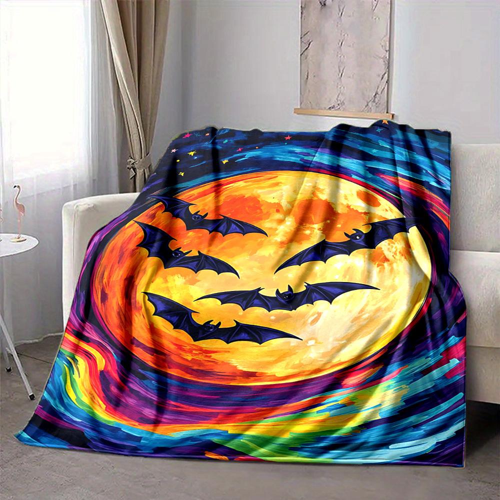 1pc Moon Bats Print Blanket   Lightweight Flannel Throw Blanket For Sofa, Bed, Living Room, Office, Outdoor Travel, Camping 80cmx120cm