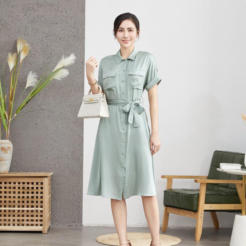 Women's Waist-Hugging Mulberry Silk Dress: Niche Summer Medium-Length Skirt