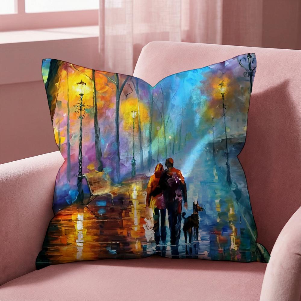 L-Leonid Afremov Oil Painting Cushion Cover Multi-Scene Pillow Cover for Home & Car - Reversible, Soft & Durable for Daily Use