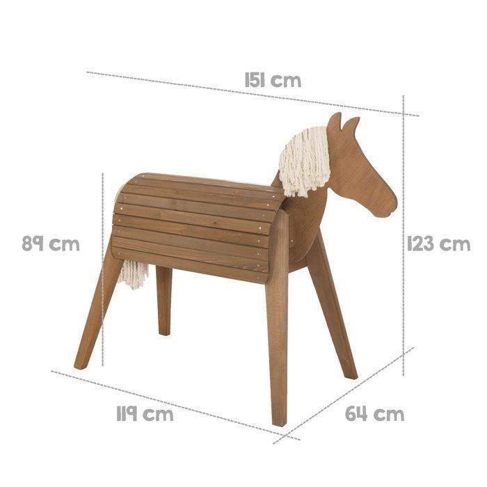 Cheval d'extérieur - roba - grand cheval de jardin - bois massif - teck - 2 en 1