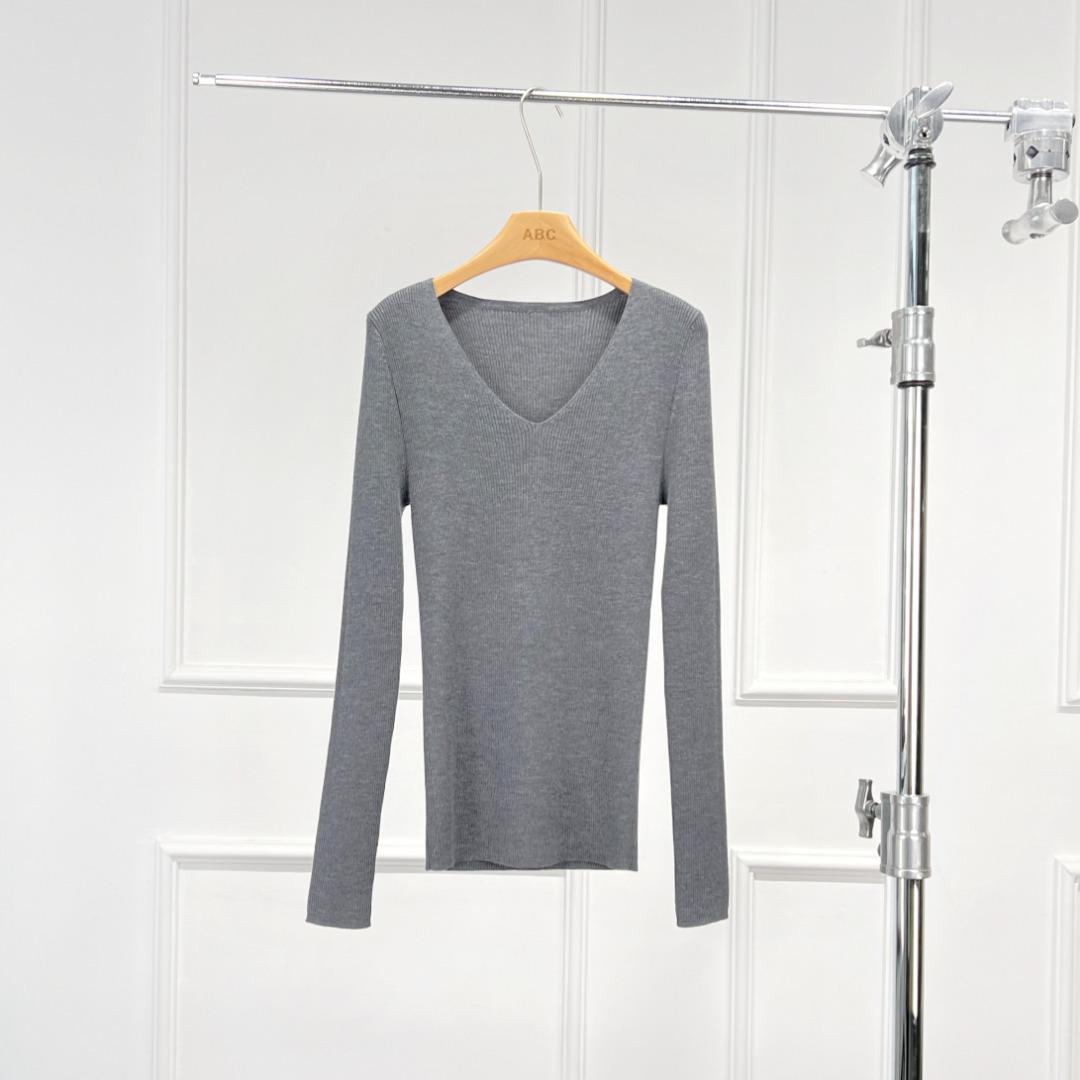

Женский свитер с V-образным вырезом, средней длины рукава, из австралийской мериносовой шерсти, 2-слойный, Super 120s, средней толщины Large серый