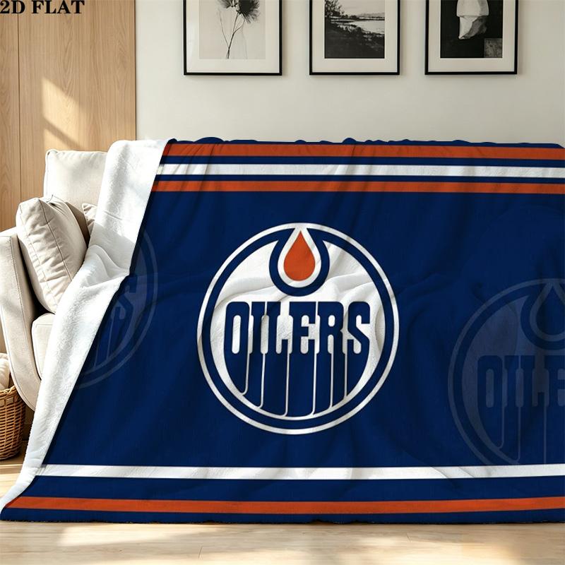 Edmonton Oilers Print Flannel Blanket High Quality Warm Comfortable Cover for All Seasons Perfect for Gifts Home Decor