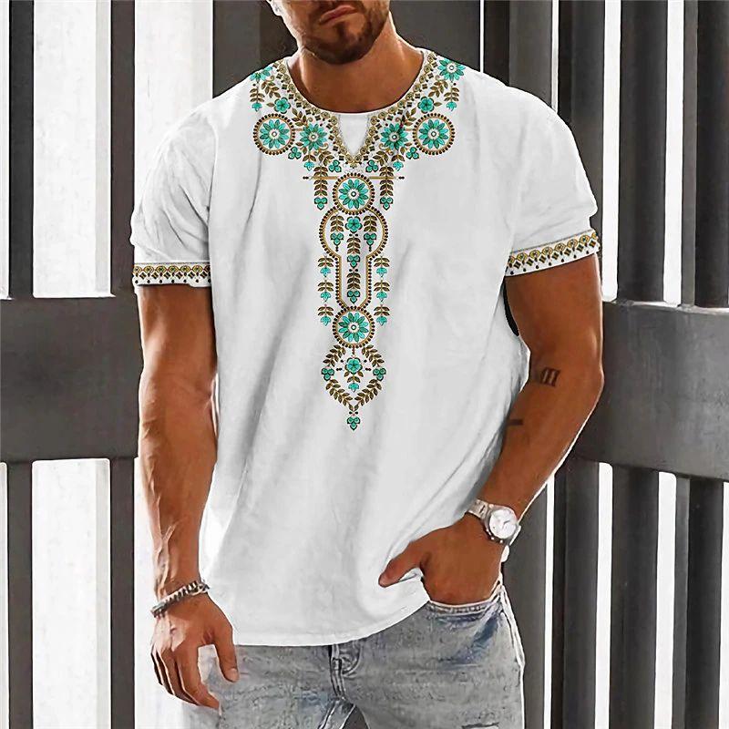 Vintage Ethnic Style Men's T Shirt Dashiki Traditional Wear Clothing Short Sleeve Casual Retro Streetwear Clothes For Men Tops