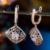 Vintage Gold Color Hollow Pattern Long Dangle Earrings for Women White Square Zircon Earrings Wedding Jewelry