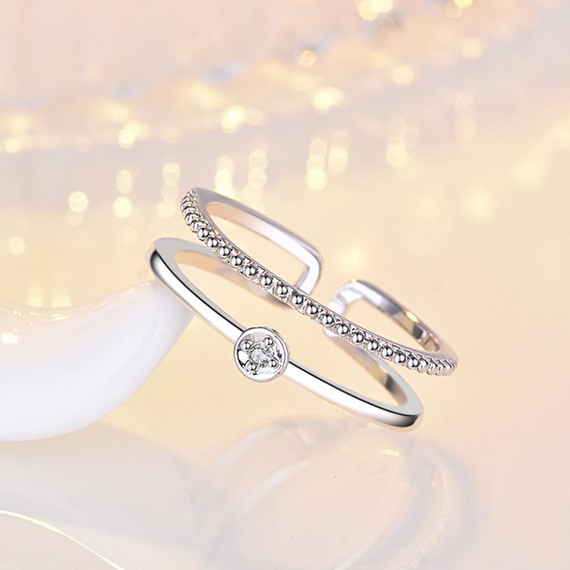 Ladies Two Layer Crystal Adjustable Open Rings Jewelry