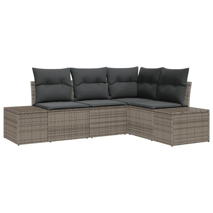 VidaXL Ensemble de canapé de jardin 4 pièces avec coussins gris poly rotin 3347039
