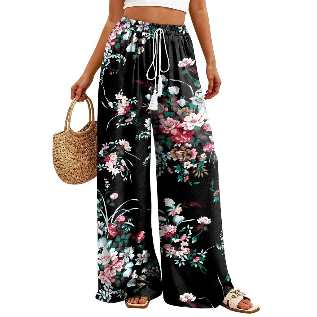 Women's Wide-Leg Casual Flowy Floral Print Pants