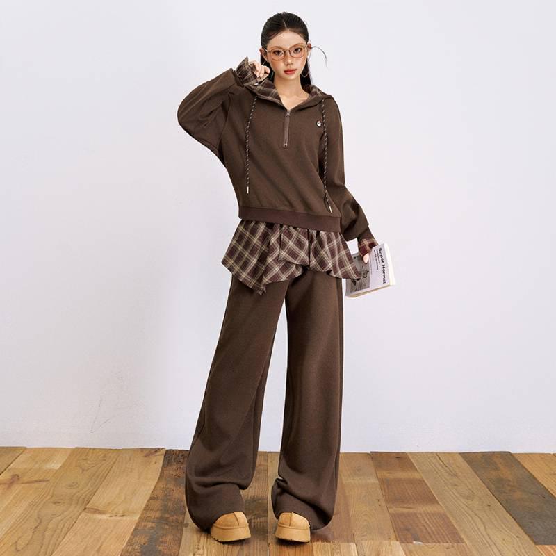 Retro Long Sleeve Hooded Jacket & Skirt Pants Set L