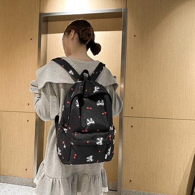 Small Cherry Printed Women's Backpack Schoolbag for Middle School Students