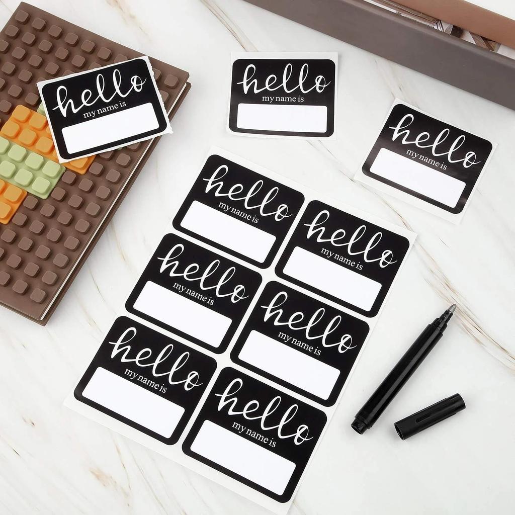 120 Pieces Hello My Name is Stickers, Hello Name Tag Labels with Black Marker Pen for Home School Conferences Office and Mailing