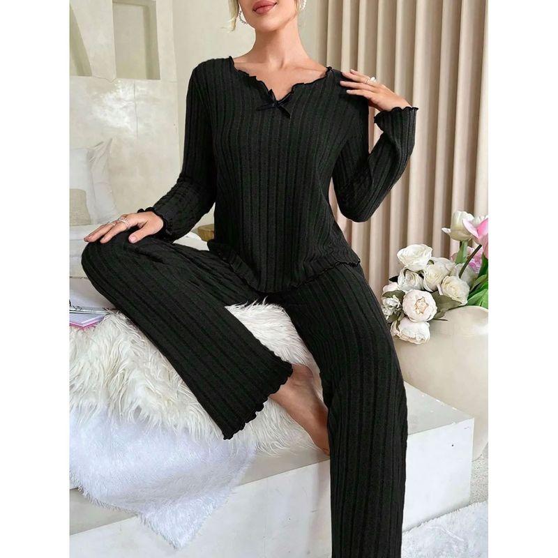 

V-neck Twisted Edge Solid Color Pajamas V Neck Twisted Edge Pure Color Pajamas Suit 4 pieces M(M)