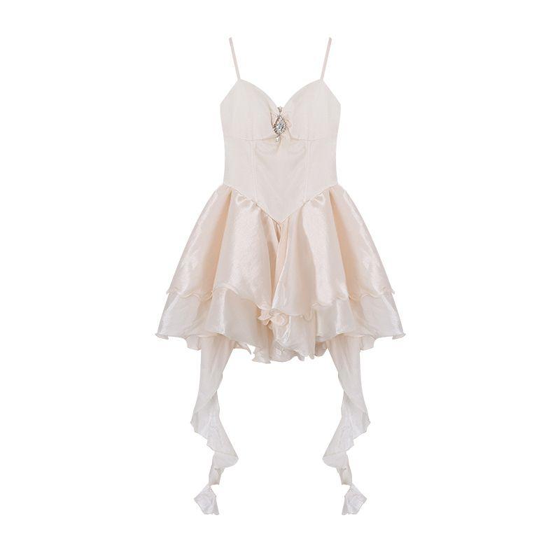 

Kumikumi Elegant Summer Suspender Skirt Niche Style Tube Top Apricot color L