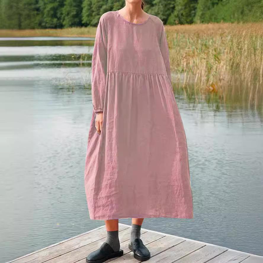 Herbst & Winter Rundhals Langarm Patchwork Kleid