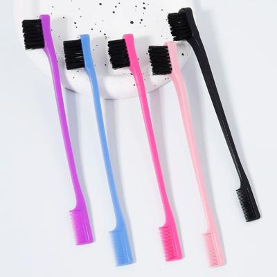Conjunto Combo de Escovas de Controle de Bordas Dupla Face - 5 Peças Pentes Naturais para Estilização de Sobrancelhas e Cabelo, Especial para Perucas de Cabelo Real
