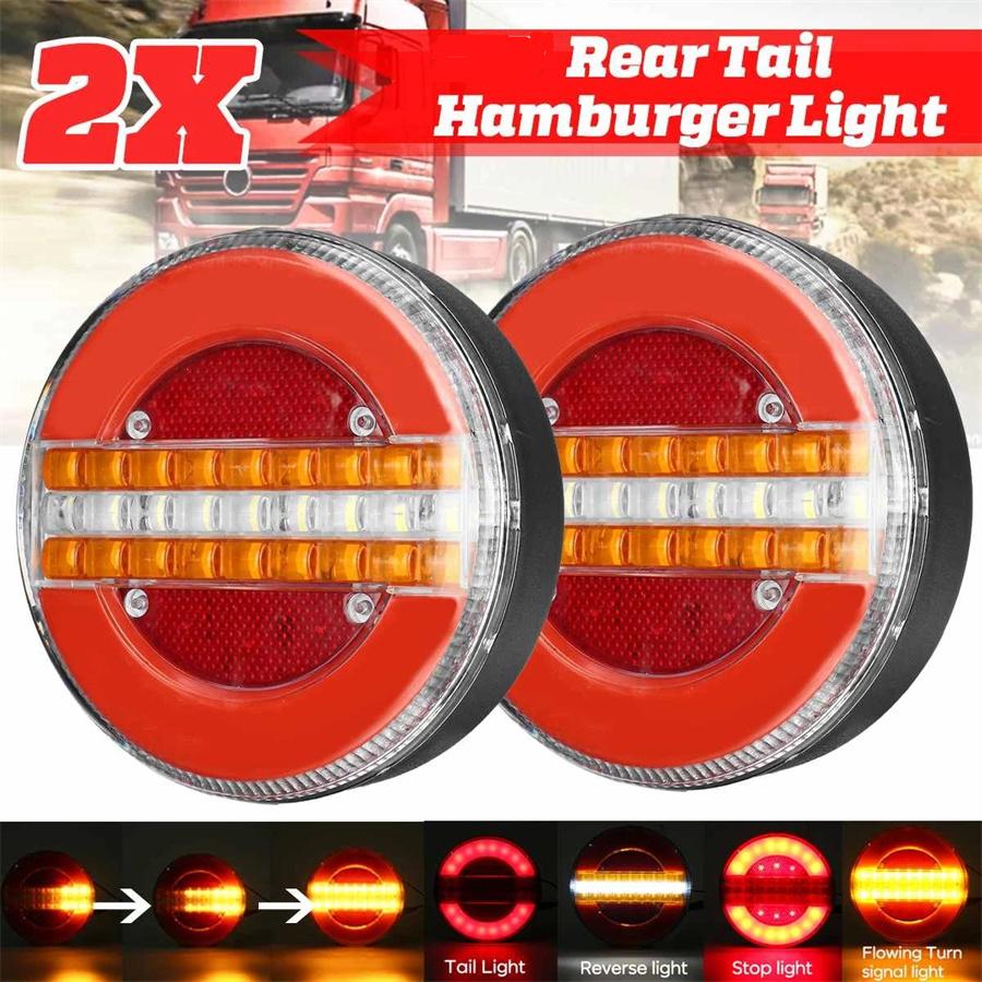 2 Pcs Trailer Van Truck LED Tail Light Flowing Turn Signal Lamp Brake Stop Light