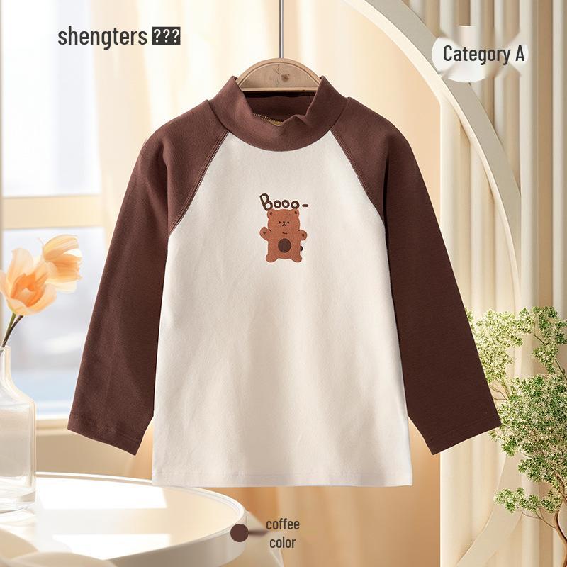 Shengte Shi Kids' Mid-Neck Cotton Thermal Top – Unisex Autumn/Winter Base Layer