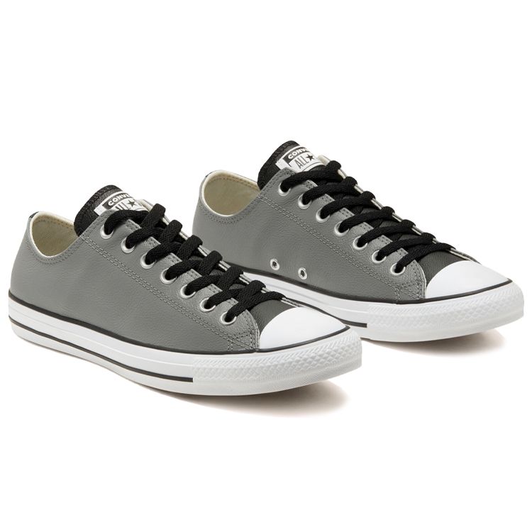 Converse Chuck Taylor All Star Synthetic Leather Non-Slip Durable Low-Top Skate Shoes Unisex Sneaker Silver Gray 168542C