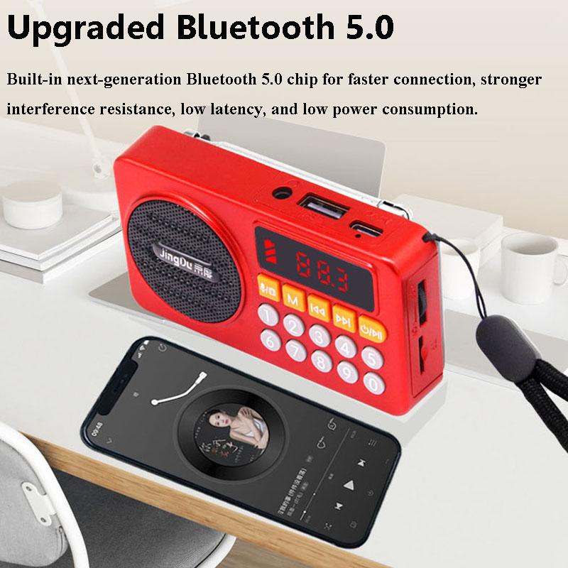 Mini Pocket FM Radio Portable LED Display Radios Receiver Rechargeable Bluetooth Speaker Support Recording TF Card USB Heaset