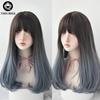 7jhh Wigs Long Straight Wigs With Bang For Women Omber Blue Synthetic Crochet Hair African American Favorite Female Full Wig