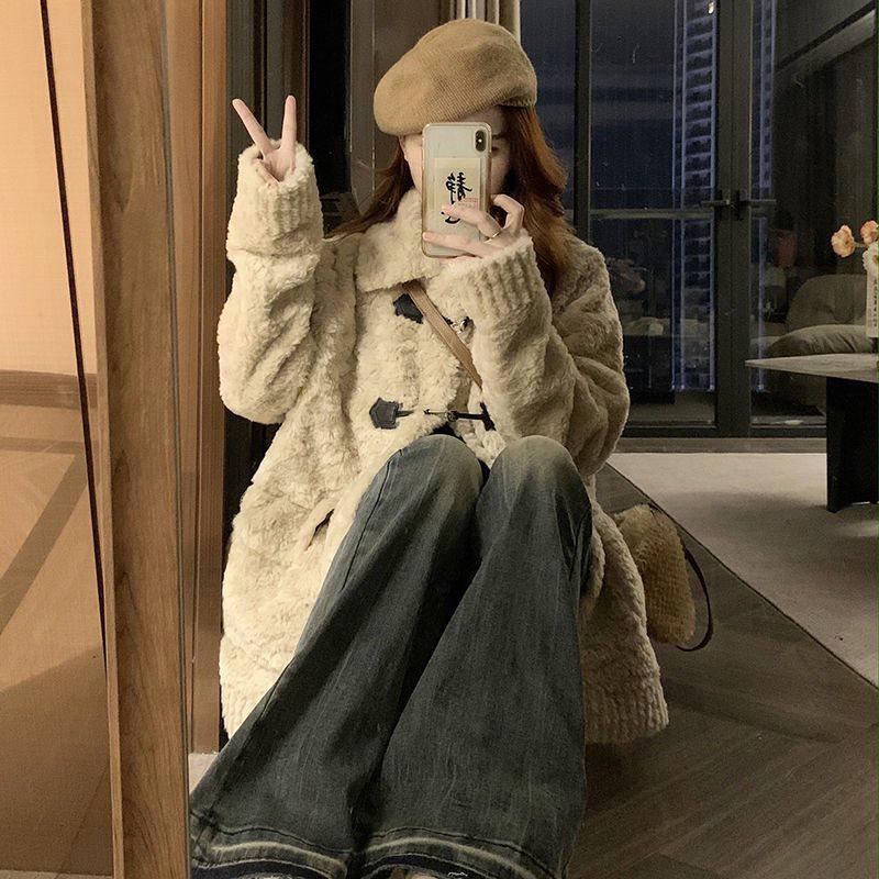 Women's Spring/Summer Korean-Style Loose Lamb Wool Coat - Thick, Warm, and Slimming