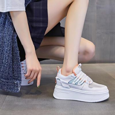 Zapatillas de Moda de Cuero Genuino para Mujer con Cuña de 9CM de Suela Gruesa, Malla Transpirable, Casual, Goma Antideslizante, Zapatillas para Correr 34-39