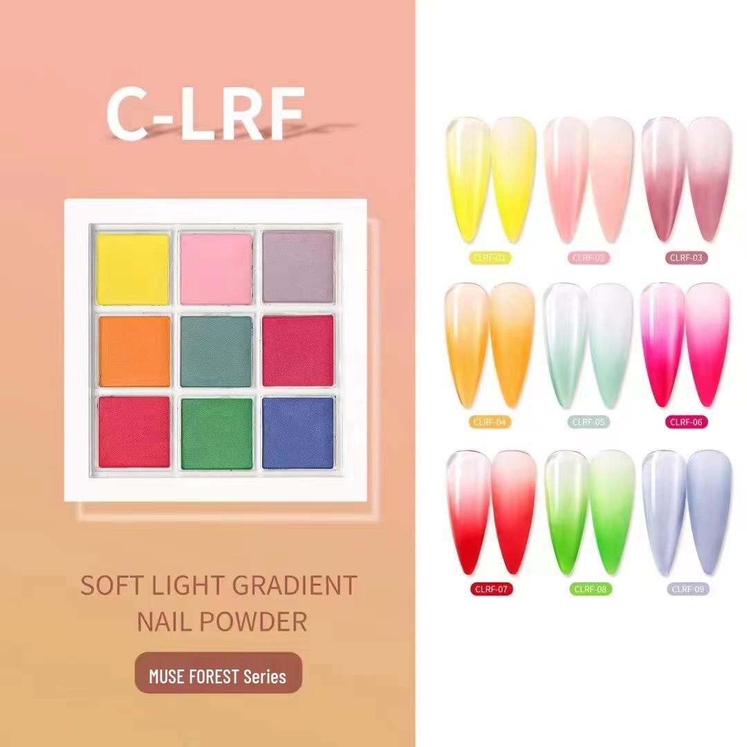 

Градиентный розовый нейл-арт и палетка теней для век с глиттером и лазерными пудрами - 9 цветов