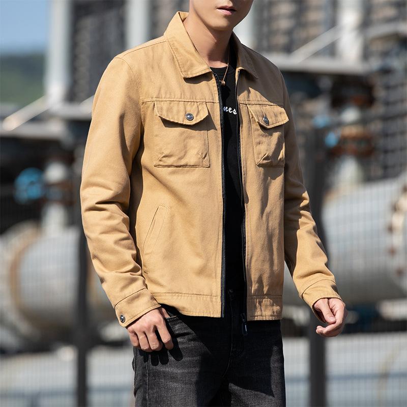 New Autumn Coat Men's Trendy Spring and Autumn Tooling Jacket Men's Pure Cotton Lapel Trendy Casual Autumn Top