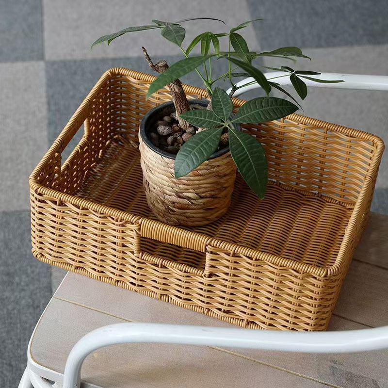 Japanese-Style Woven Rattan Storage Cabinet: Rectangular Organizer for Living Room, TV, Toys, Snacks