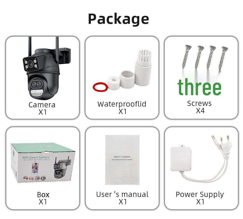 8X Zoom HD Wireless Waterproof PTZ Camera with Three-Lens and Remote Mobile Control