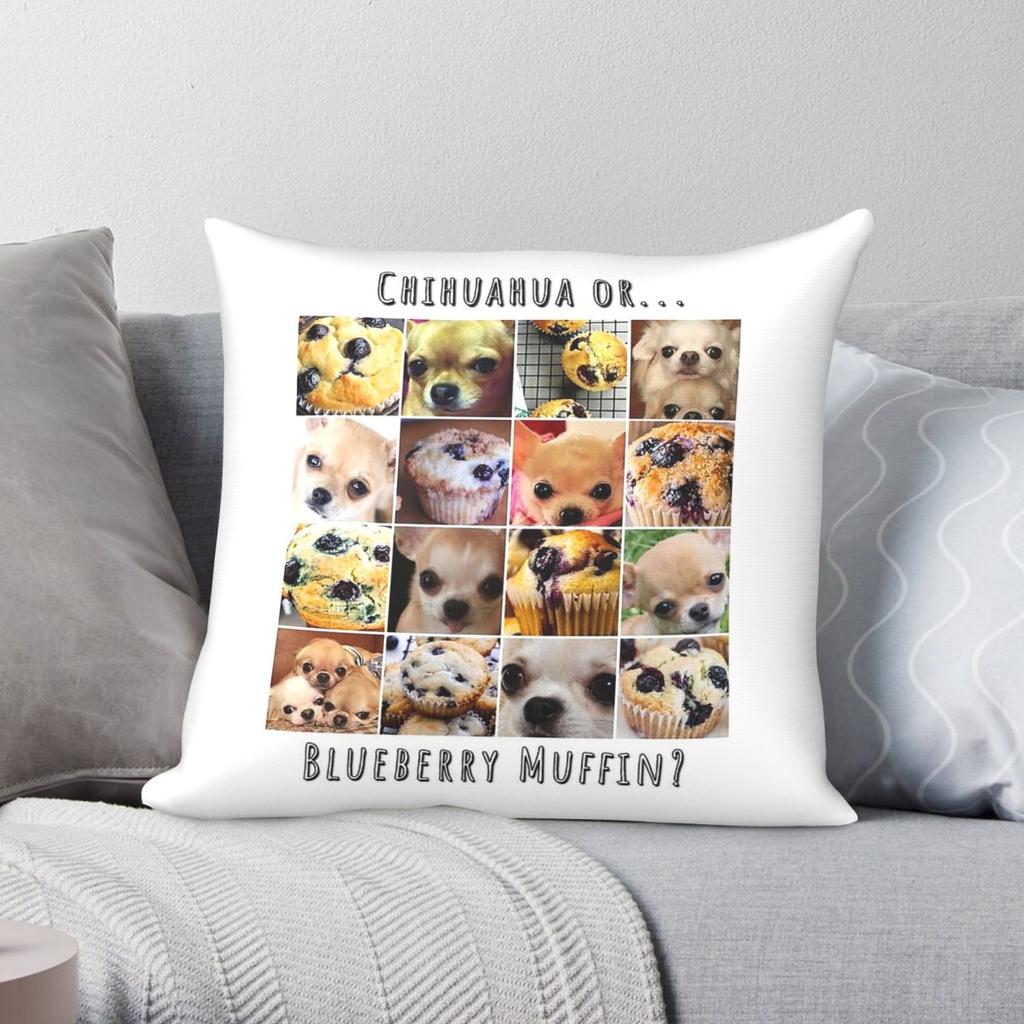 Chihuahuas Vs Blueberry Muffins Square Pillowcase Polyester Linen Velvet Printed Zip Decorative Throw Pillow Home Cushion Cover