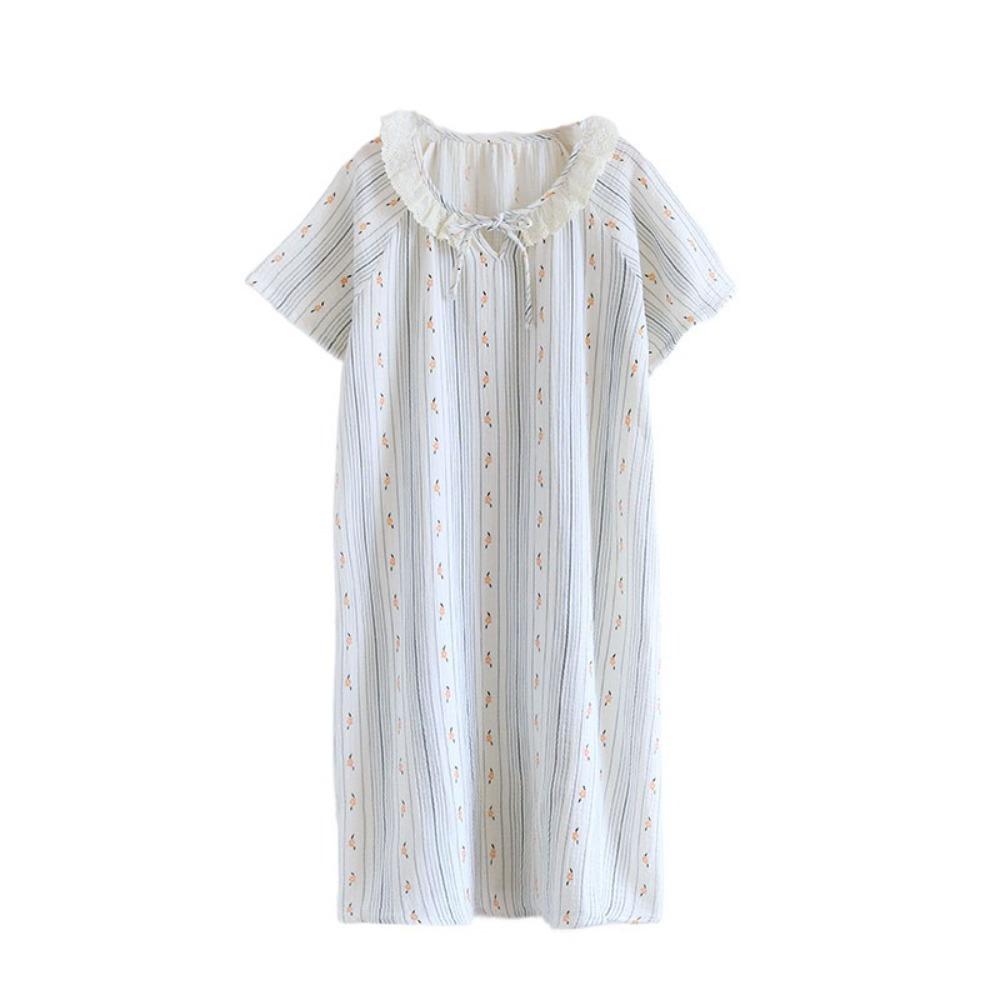 

Полосатое ночное платье с коротким рукавом, свободное, милое, ночная сорочка с кукольным воротником, женская пижамная сорочка, летнее L-Blue Loose Sleeve