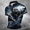 Men Halloween Skeleton 3D Printed Short‑Sleeve Collared Polo Shirt Buttons Casual Athleisure Spring Summer Daily Festival Outfit