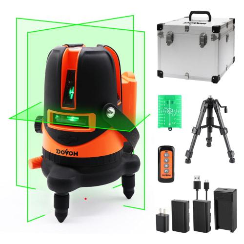DOVOH Laser Level, 5-Line Green Laser, Automatic Correction, Tripod Included, 4-Direction Large Square Lines, Type-C Charging, In-Flight Charging, Rec