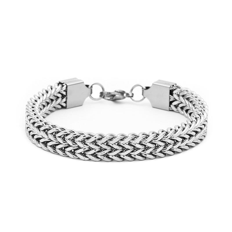 Hip Hop European-American Titanium Steel Double Row & Single Row Mesh Bracelet with Stainless Steel Inlay.