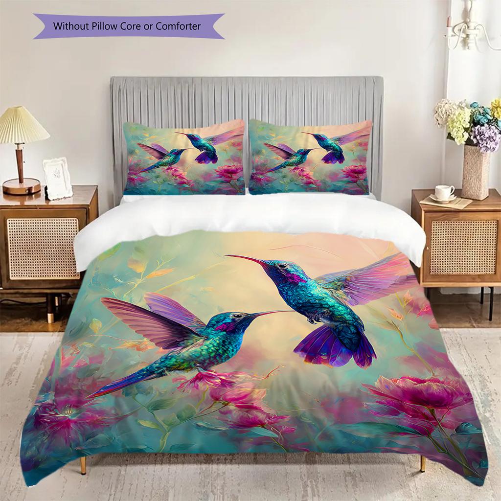 Hummingbird Pattern Bedding Quilt Set Quilt Cover Pillowcase Home Decoration Birthday Gift (1 * duvet cover + 2 * pillowcase, without core)