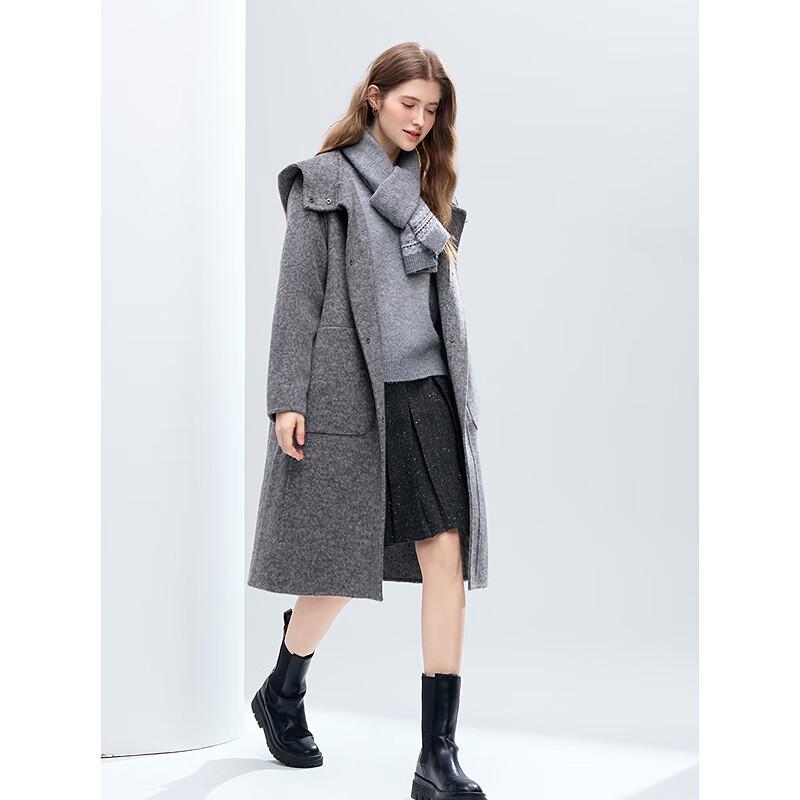 Betu Women's Elegant Hooded Mid-Length Wool Blend Coat