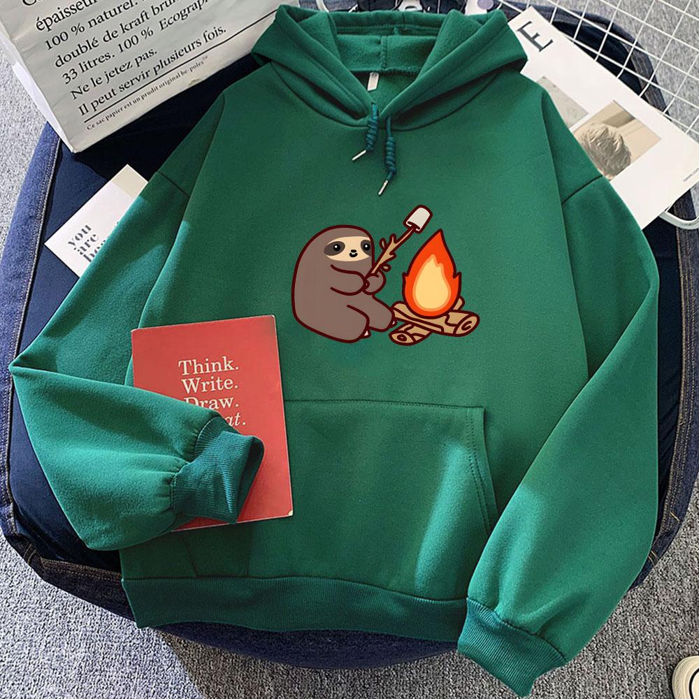 Sloth Kawaii Women Loose Streetwear Crewneck Sweatshirts Bear Printed Hoodies Male Hooded Casual Oversize Pullovers Korean Style